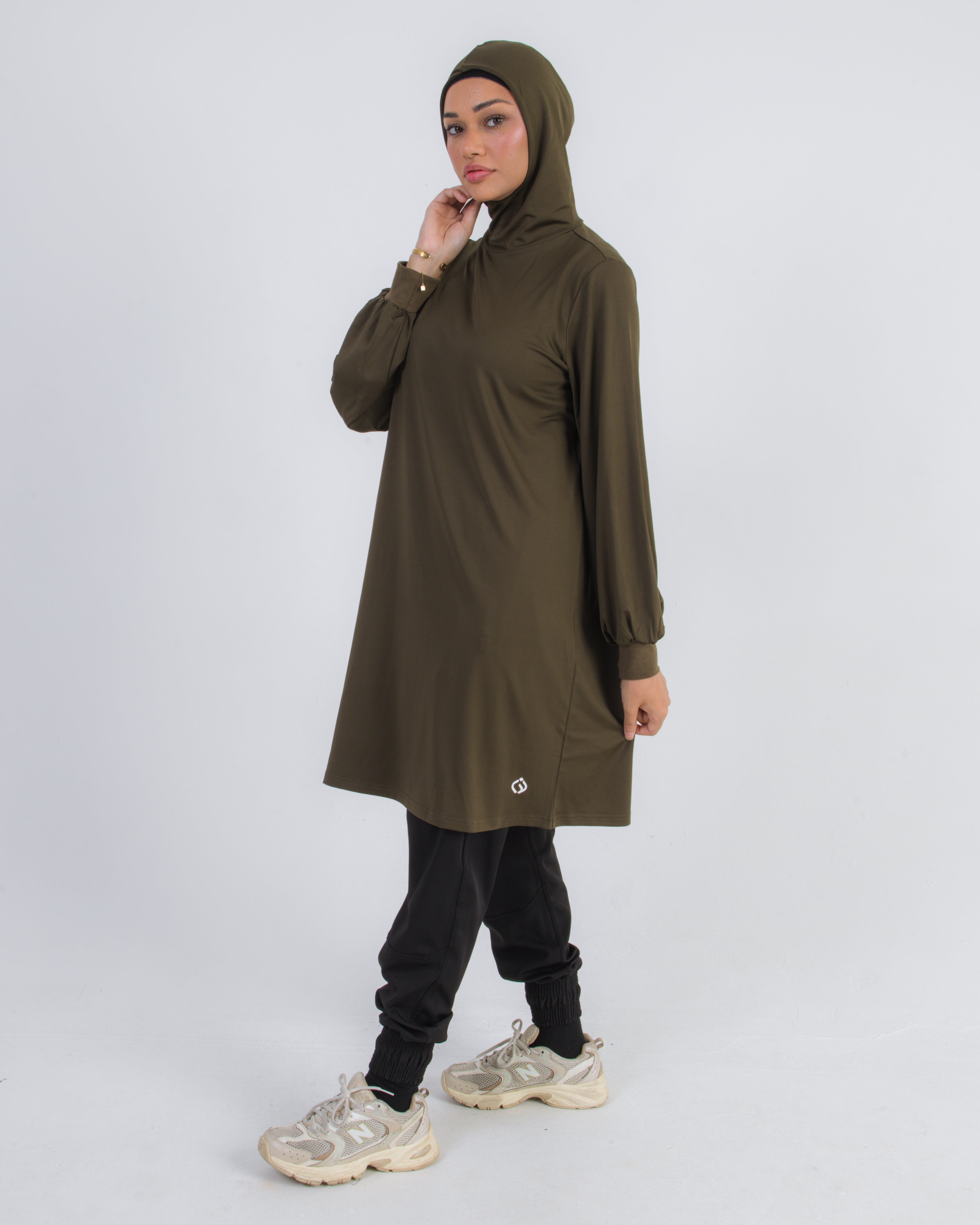 Longline Hooded Top Khaki